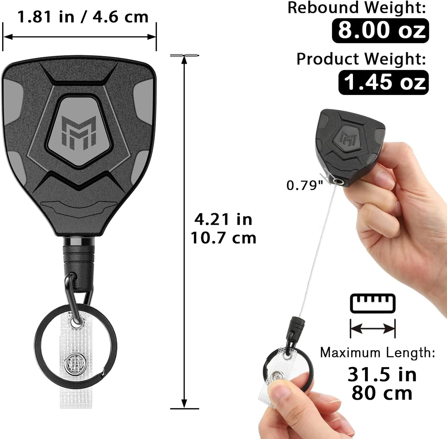 Heavy Duty Retractable ID Badge Reel with Belt Clip - 2 Pack | 31.5" Steel Cord Key Chain Holder