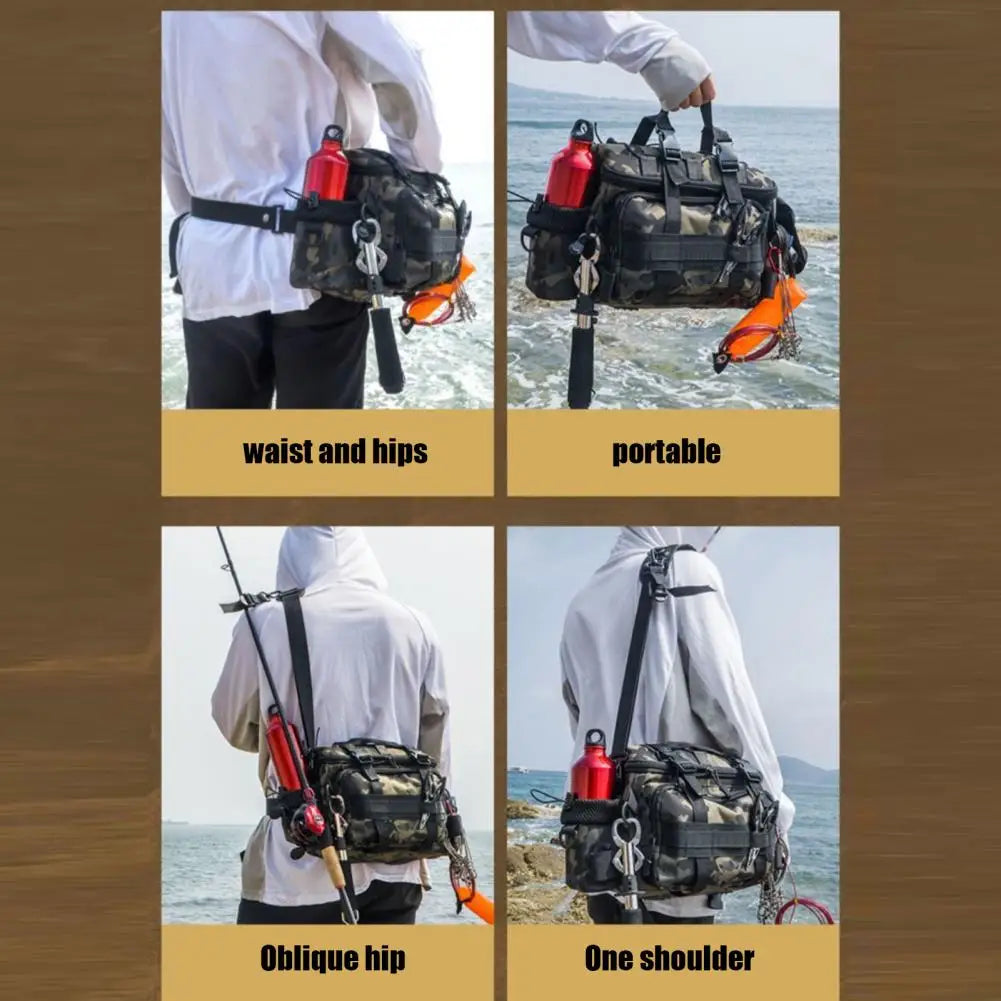 Portable Fishing Tackle Shoulder Bag - Multi-Purpose Storage with Rod Holder for Outdoor Sports & Fly Fishing