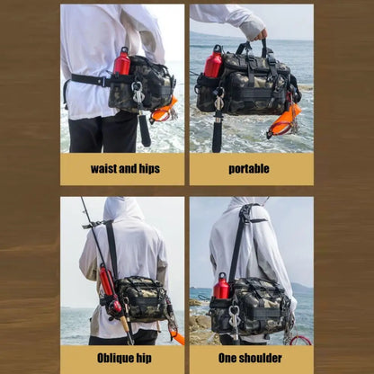Portable Fishing Tackle Shoulder Bag - Multi-Purpose Storage with Rod Holder for Outdoor Sports & Fly Fishing