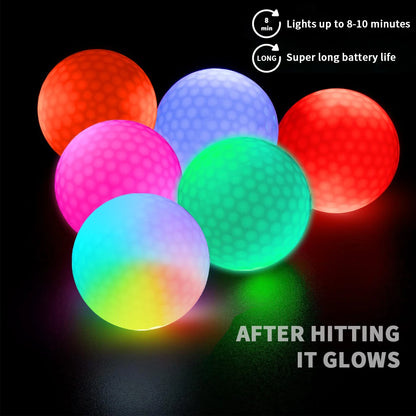 Night Glow Golf Balls - 6 Pack Impact-Activated High-Visibility Balls for Nighttime Play