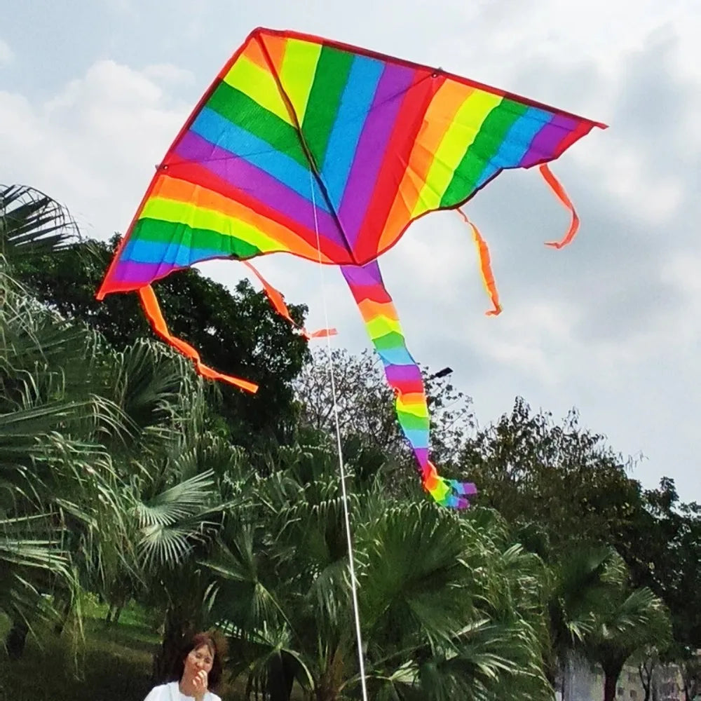 Rainbow Kite with Long Tail - Easy Flying Design with 30m Line for Kids and Outdoor Fun