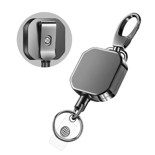 Heavy Duty Retractable Badge Reel Key Chain - Square Design with Carabiner Clip