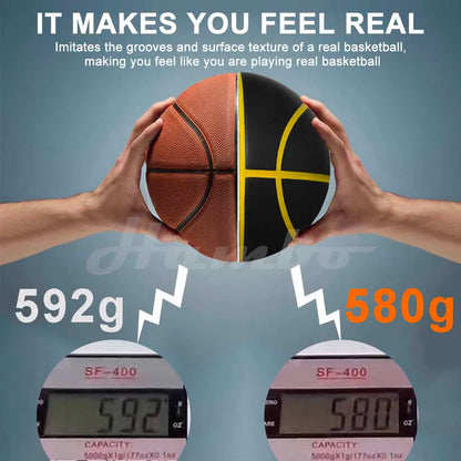 Silent Basketball Size 7 (29.5") - 580g Weighted Noiseless Indoor PU Foam Airless Basketball with Quiet Bounce