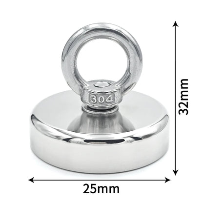 Neodymium Fishing Magnet - N52 Heavy Duty Rare Earth Magnet with Eyebolt (D16-D42mm, 5-61kg Pull Force)