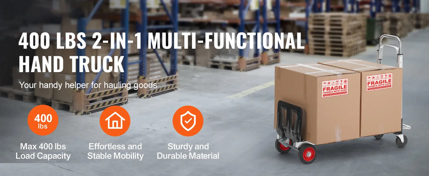 SucceBuy 400 lbs Folding Hand Truck - Lightweight Utility Cart with Wheels for Warehouse, Moving & Luggage Transport
