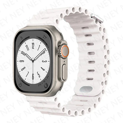 Ocean Strap Silicone Band for Apple Watch - Compatible with Ultra 2, Series 9/8/7/6/5/4/3/SE - All Sizes (49mm, 45mm, 44mm, 42mm, 41mm, 40mm) - Premium Silicone Bracelet Wristband