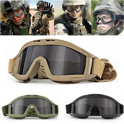 Tactical Airsoft Goggles - 3 Interchangeable Lens - Windproof Dustproof Protection for Shooting, Motocross, Motorcycle & Mountaineering