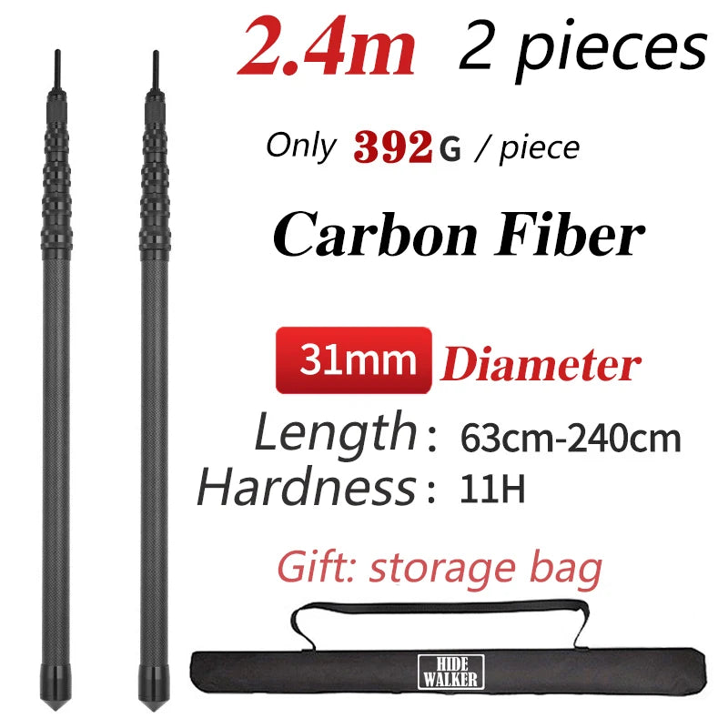 Ultralight Carbon Fiber Telescopic Tarp Pole - Adjustable Camping Tent Pole (2.4m-3m Lightweight)