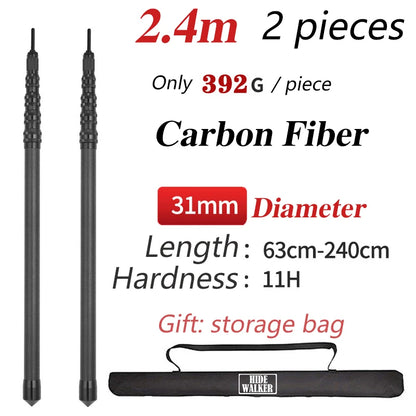 Ultralight Carbon Fiber Telescopic Tarp Pole - Adjustable Camping Tent Pole (2.4m-3m Lightweight)