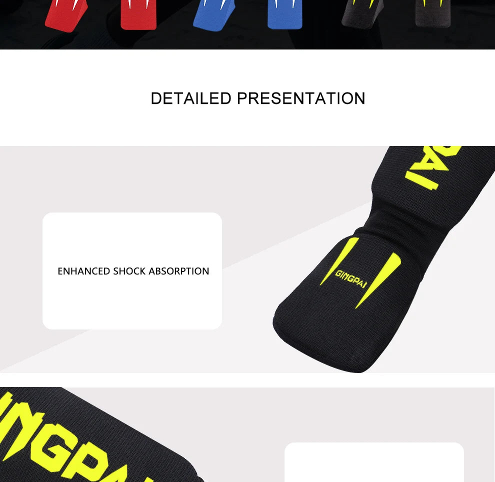 Cotton MMA Shin Guards - Boxing Kickboxing Foot Protection with Instep Ankle Support for TKD Muay Thai Training