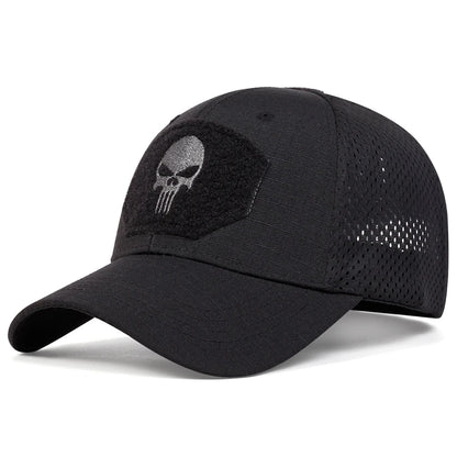 Unisex Skull Embroidered Baseball Cap - Breathable Adjustable Sun Hat for Spring & Autumn Outdoor