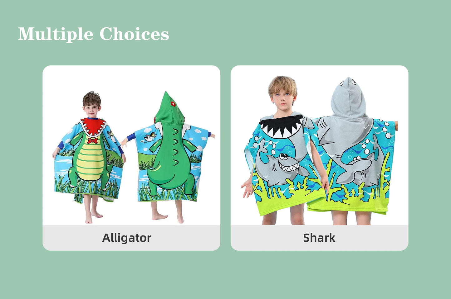 Kids Hooded Beach Towel Poncho with Cartoon Animal Design - Soft Microfiber for Swimming & Water Sports (Ages 3-8)
