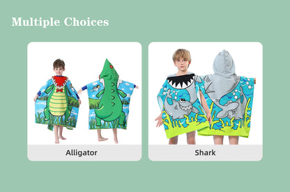 Kids Hooded Beach Towel Poncho with Cartoon Animal Design - Soft Microfiber for Swimming & Water Sports (Ages 3-8)