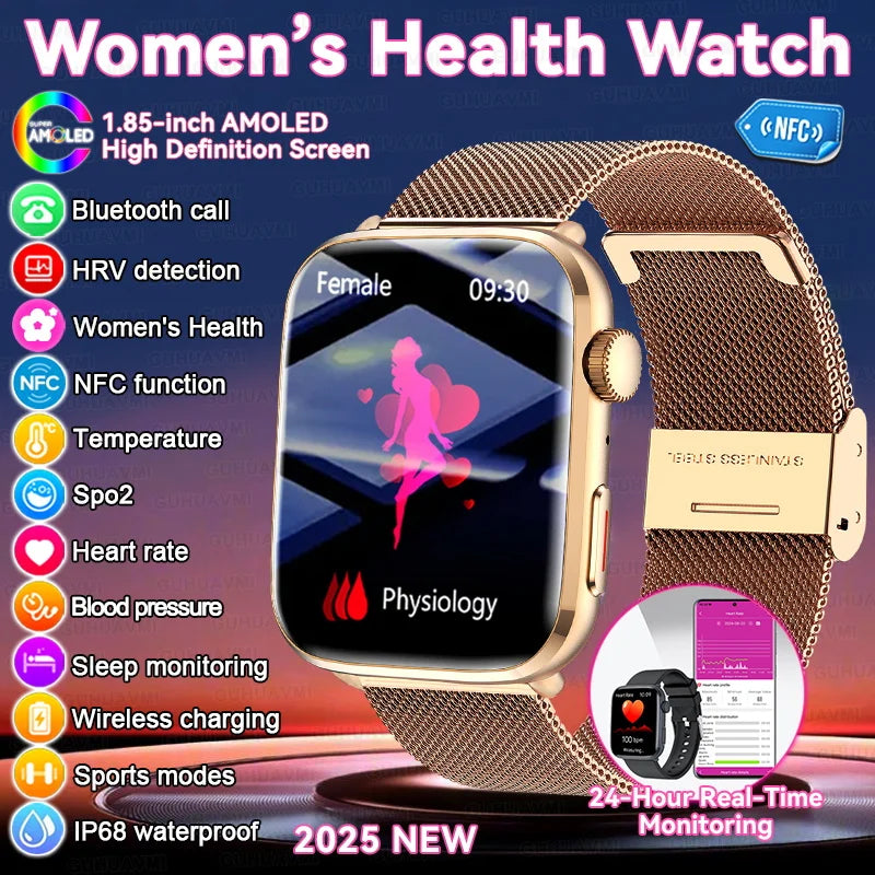 AI Smart Health Watch - HRV+PPG Blood Pressure & Heart Rate Monitor with IP68 Waterproof & NFC