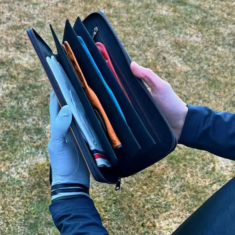 Premium Leather Golf Glove Storage Wallet - Zippered Organizer Bag