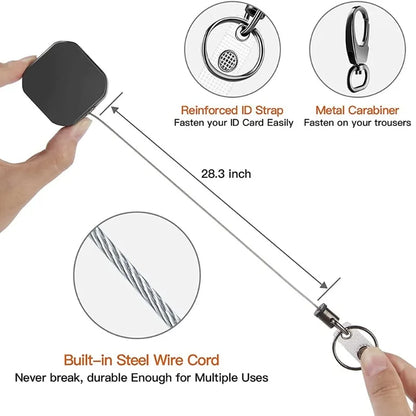 Heavy Duty Retractable Badge Reel Key Chain - Square Design with Carabiner Clip