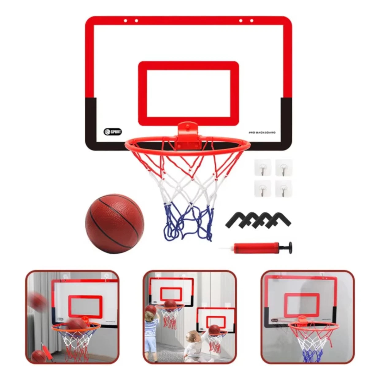 Kids Indoor Basketball Hoop Set - Foldable Over-Door Mini Basketball Game