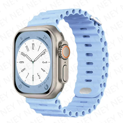 Ocean Strap Silicone Band for Apple Watch - Compatible with Ultra 2, Series 9/8/7/6/5/4/3/SE - All Sizes (49mm, 45mm, 44mm, 42mm, 41mm, 40mm) - Premium Silicone Bracelet Wristband