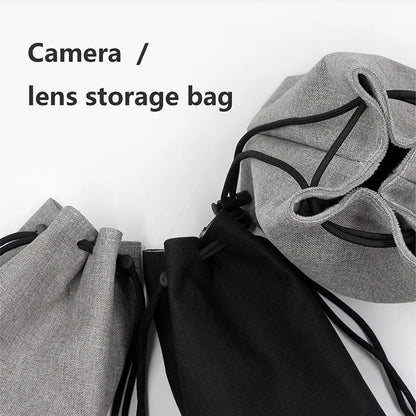 Camera Lens Bag - Waterproof Drawstring Pouch with Fleece Protection for DSLR Cameras