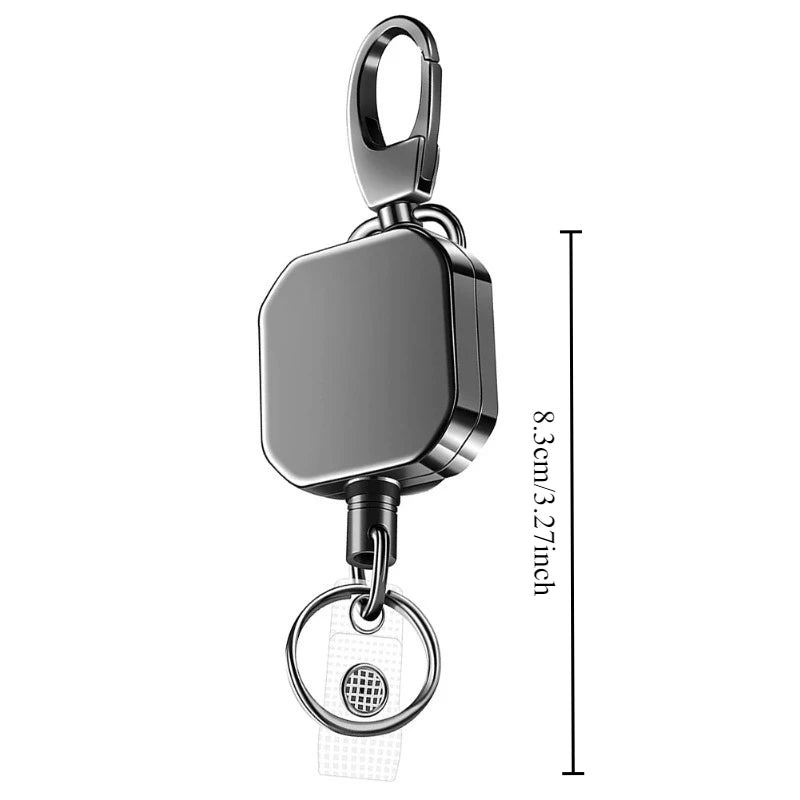 Heavy Duty Retractable Badge Reel Key Chain - Square Design with Carabiner Clip