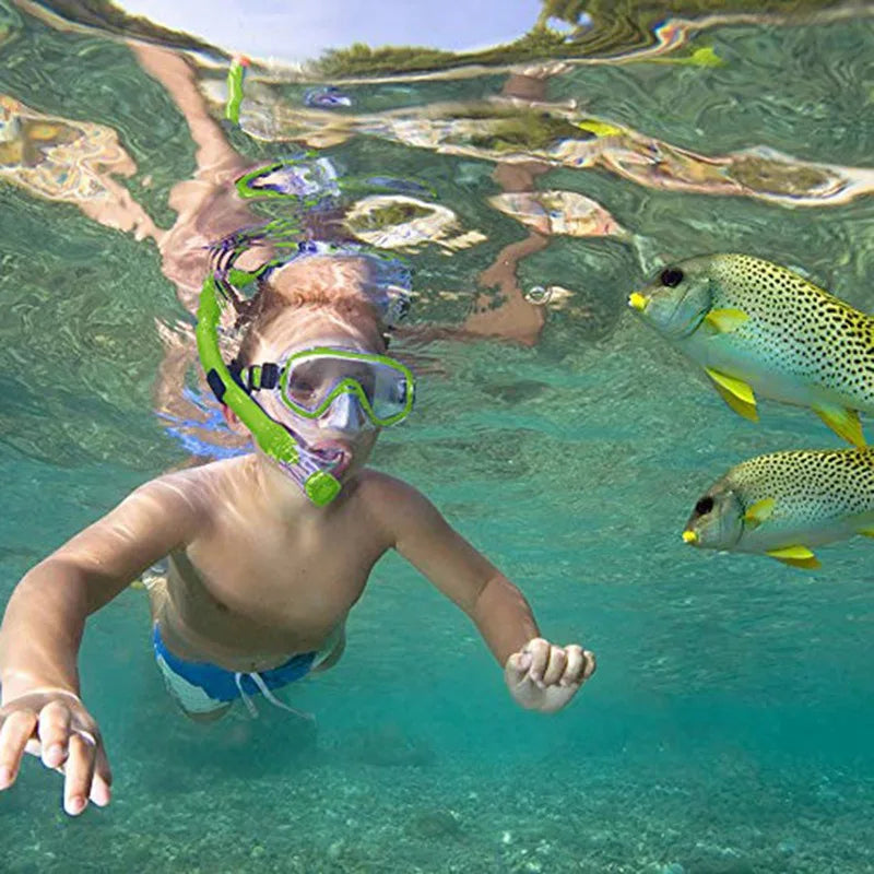 Kids Anti-Fog Diving Mask Set with Breathing Tube - Shockproof Underwater Swimming Goggles with Adjustable Band for Snorkeling