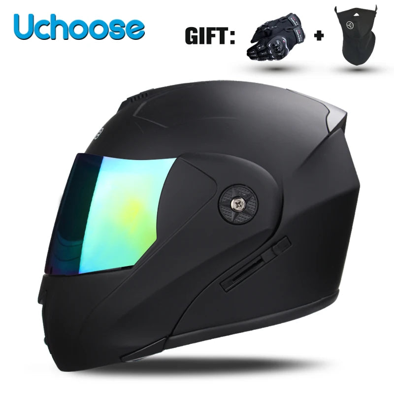 DOT Certified Modular Flip-Up Motorcycle Helmet - Dual Visor Cross-Country Safety Helmet - Unisex