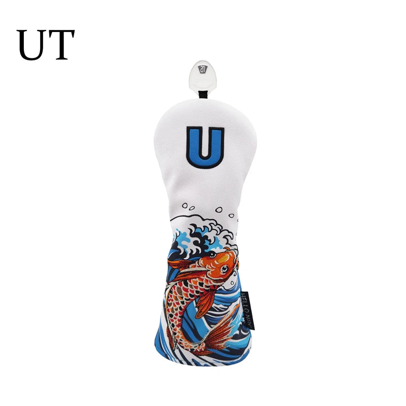 Koi Pattern Golf Club Head Covers – PU Leather, Waterproof, Driver / Fairway / Hybrid / Putter