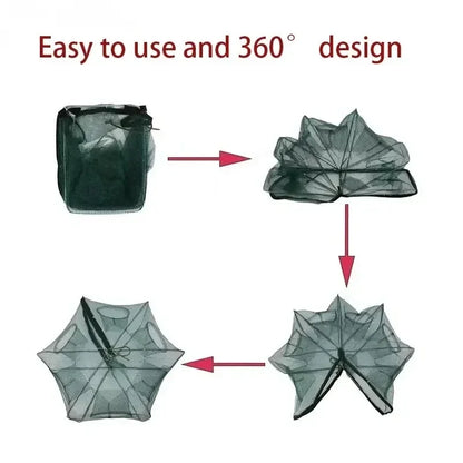 Folding Crayfish Trap - Multi-Purpose Fishing Net for Crab, Shrimp, Smelt & Eels - Casting Tackle Cage
