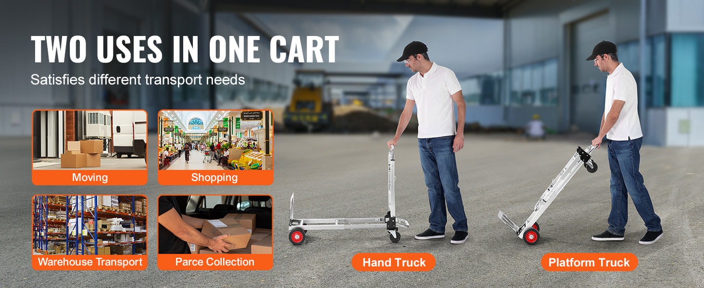 SucceBuy 400 lbs Folding Hand Truck - Lightweight Utility Cart with Wheels for Warehouse, Moving & Luggage Transport