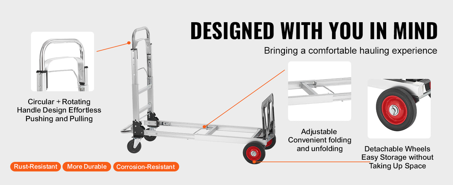 SucceBuy 400 lbs Folding Hand Truck - Lightweight Utility Cart with Wheels for Warehouse, Moving & Luggage Transport