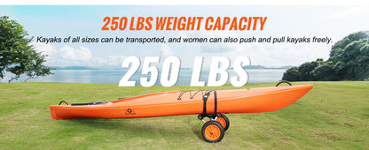 Foldable Kayak Transport Cart - 250lb Capacity with 10-Inch Tires & Support Foot for Canoes, Paddleboards, Float Mats & Jon Boats